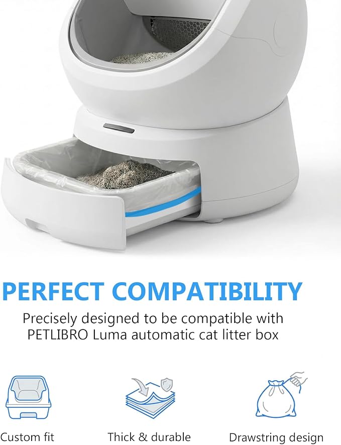 Litter Box Liner for PETLIBRO Luma Automatic Cat Litter Box, 120 Count Cat Litter Bags, Thick Drawstring Liners for Automatic Litter Box Waste Drawer