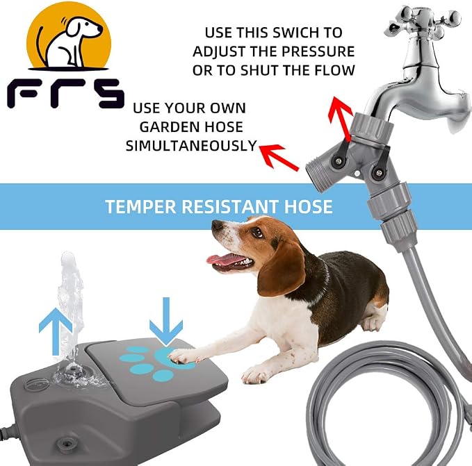 Dog Water Fountain Outdoor, Dog Sprinkler Toy Step on, Paw Activated Pet Drinking Fountain Water Dispenser for Large Or Small Dog Bowl Alternative (Grey)