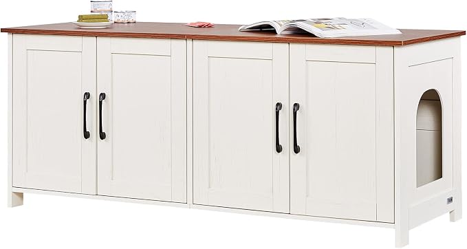 VEVOR Cat Litter Box Enclosure for 2 Cats, Litter Box Furniture Hidden with Double Rooms, Wooden Cat Box Cabinet Fit Most of Litter Box