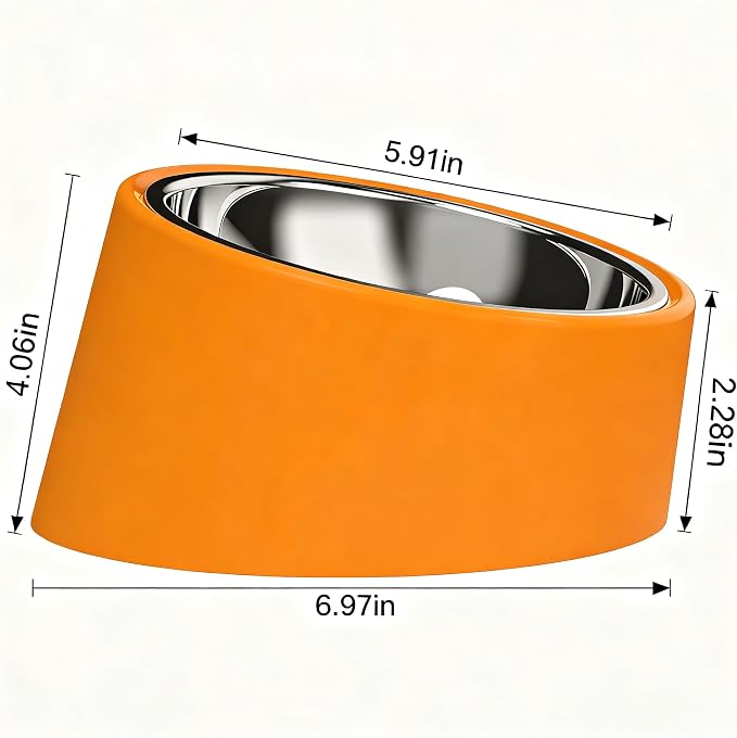 15° Tilted Dog Bowl Slow Feeder – Slanted Food & Water Dish, Anti-Choke Anti-Gulping for Small-Medium Dogs Cats, Non-Spill Weighted Base, Medium (M) 350ml Orange