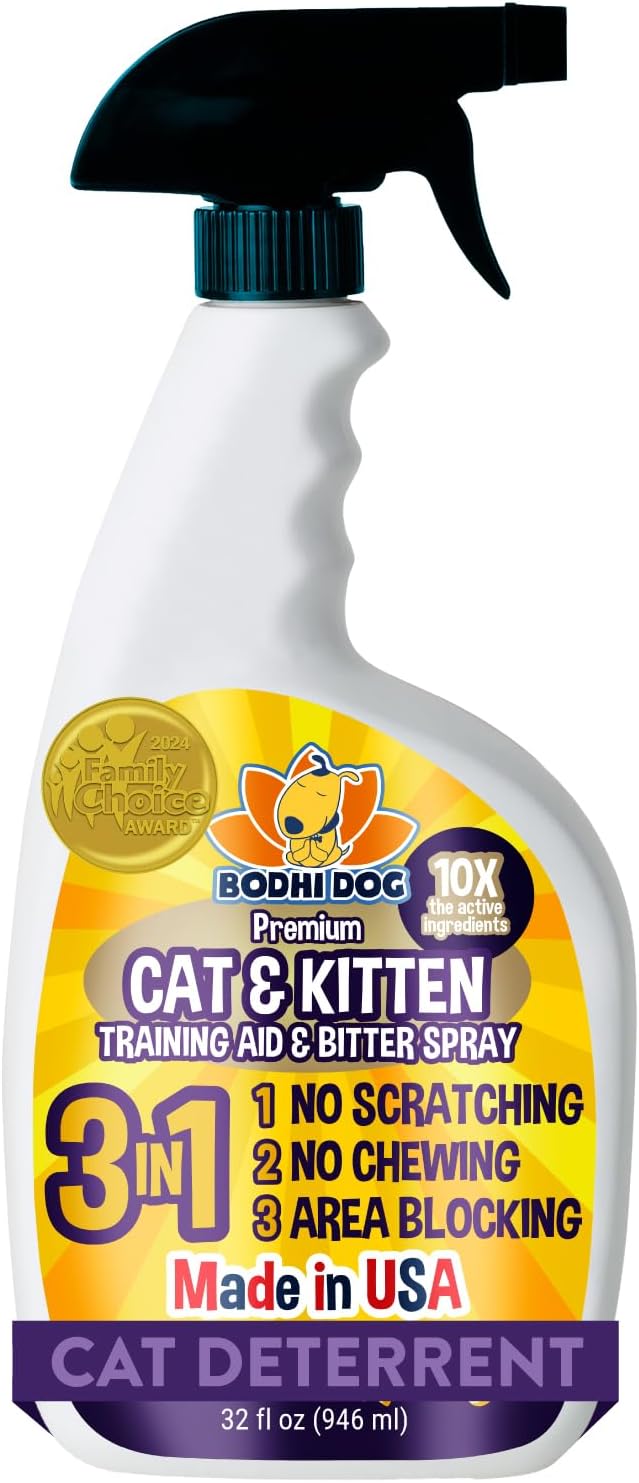 Bodhi Dog 3-in-1 Cat & Kitten Training Aid - Feline Deterrent Spray for Indoor and Outdoor Use - Protect Furniture, Rugs and Plants - Establish Boundaries & Keep Cats Off - Made in USA (32 Fl Oz)