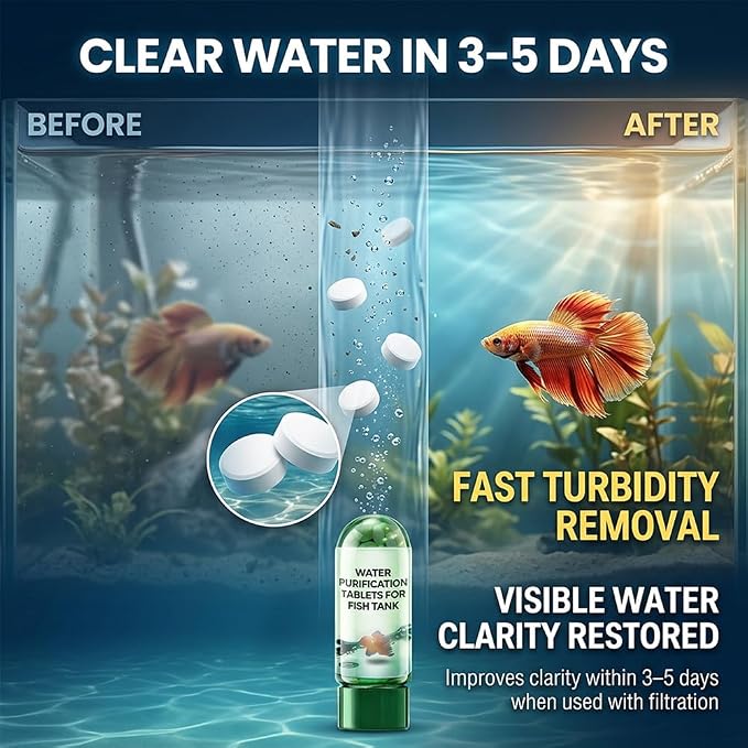 Water Purification Tablets for Fish Tank, Powerful Aquarium Water Purification Tablet, Efficient Clear Turbidity & Improve Water Quality, Remove All Kinds of Turbidity from Fish TankWater (5pcs)