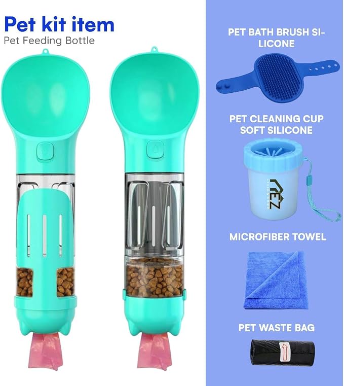 Portable Dog Water Bottle Set – Travel Water & Food Dispenser with Waste Bag Holder & Scooper – Foldable Dog Bowl for Outdoor Adventures – LIVINGHOME
