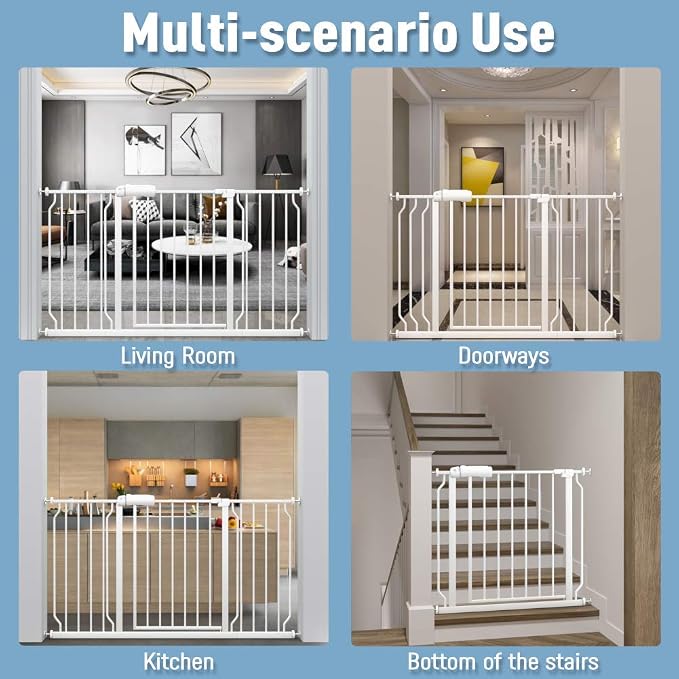 ALLAIBB Extra Wide Pressure Mounted Baby Gate Walk Through Child Kids Safety Toddler Tension White Long Large Pet Dog Gates with Extension for doorways Kitchen (24.02-29.13/61-74cm, White)