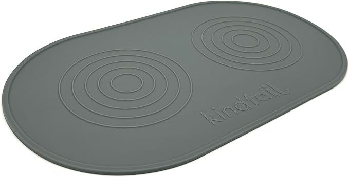 KindTail Dog & Cat Food Mat - Waterproof, Food-Grade Silicone Pet Placemat for Feeding & Water Bowls - Raised Edges Protect Floors - Non-Slip Grip - Dishwasher Safe - 19 x 11 Inches, Grey