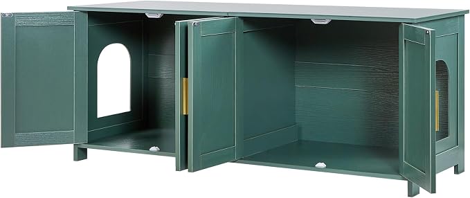 VEVOR Cat Litter Box Enclosure for Multi Cats, 47.2 in Hidden Litter Box Cabinet with 4 Doors & 2 Entries, Indoor Cat Washroom, Wooden Kitty House Furniture Side Table, Fit Most Litterboxes, Green