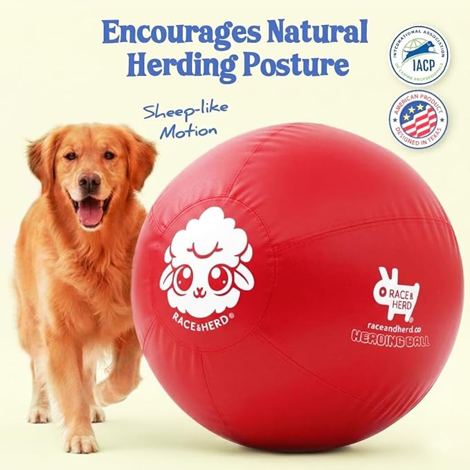 Race&Herd 30" Original XXL Herding Ball for Dogs - Herding Toys, Giant Dog Ball for Australian Shepherds, Border Collies - Durable Dog Outdoor Training Toy for Large Breeds & Horses (Cherry)