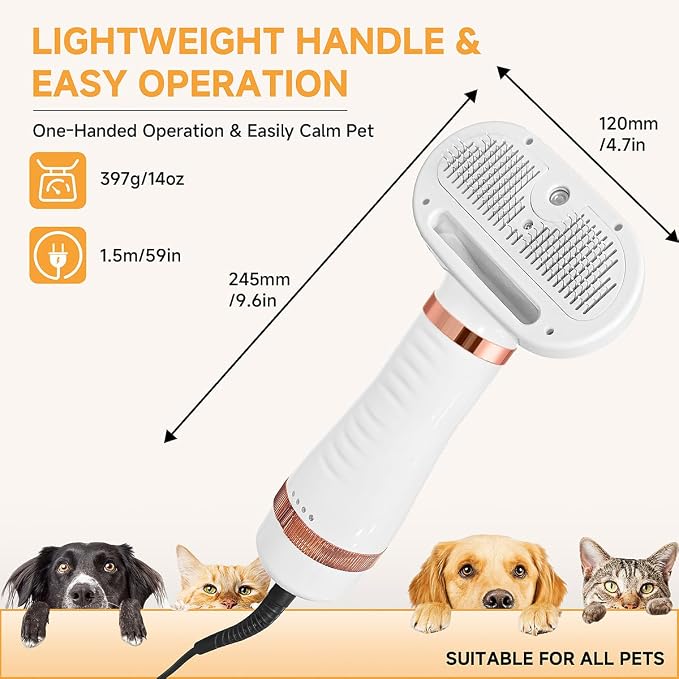 5 In 1 Steam Cat Dog Brush For Shedding With 600W Pet Dryer Convertible Pet Spray Hair Removal Comb With USB C Cable - Ideal For Outdoor And Indoor(Gold)