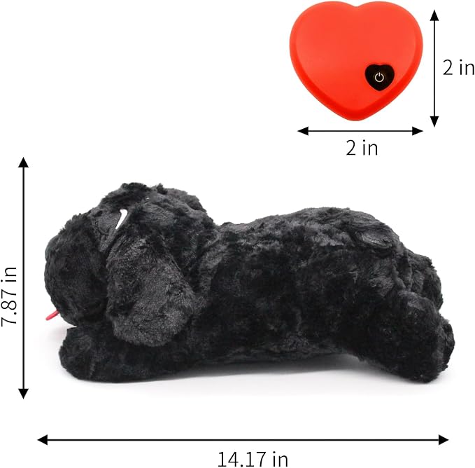 3T GROUP Dog Heartbeat Toy for Puppy Stuffed Animal with Heartbeat Toy Sleep Aid Essentials Anxiety Relief Behavioral Training Plush Pillow Black (Black)