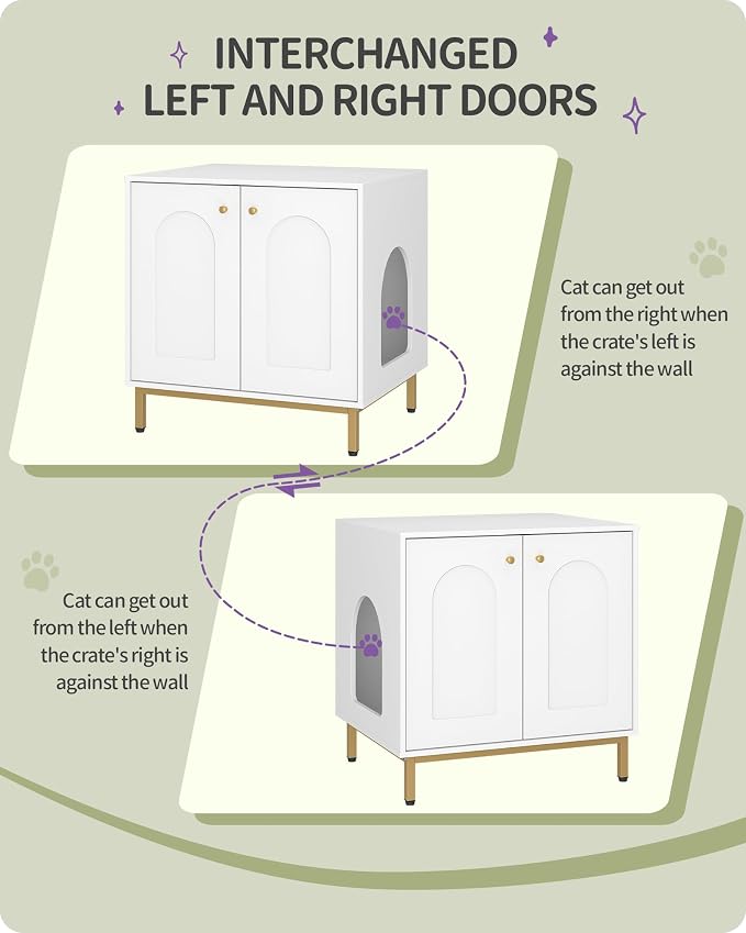 Hzuaneri Cat Litter Box Enclosure, Hidden Litter Box Furniture Cabinet, Wooden Indoor Cat House, Side End Table, Living Room, Bedroom, White and Gold CB81203G