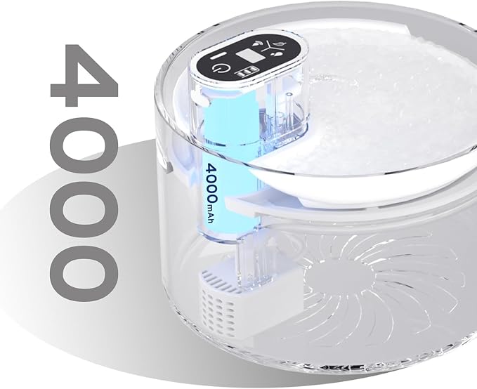 Cordless Ceramic Cat Water Fountain Replacement 4000mAh Battery Sensor Controller Automatic Super Silent Intelligent Sensor Cordless Pet Drinking Dispenser Dog Water Bowl Dispenser - for Pets Black