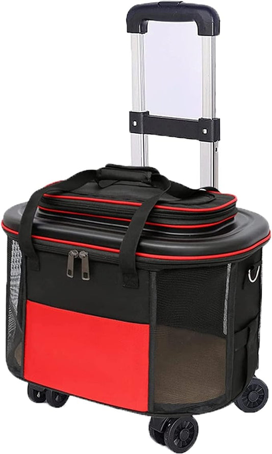 OLOTU Pet Backpack Large-Capacity Pet Trolley Case, Cat Carrier with Universal Wheel, Lightweight & Sturdy Rolling Pet Carrier Spacious