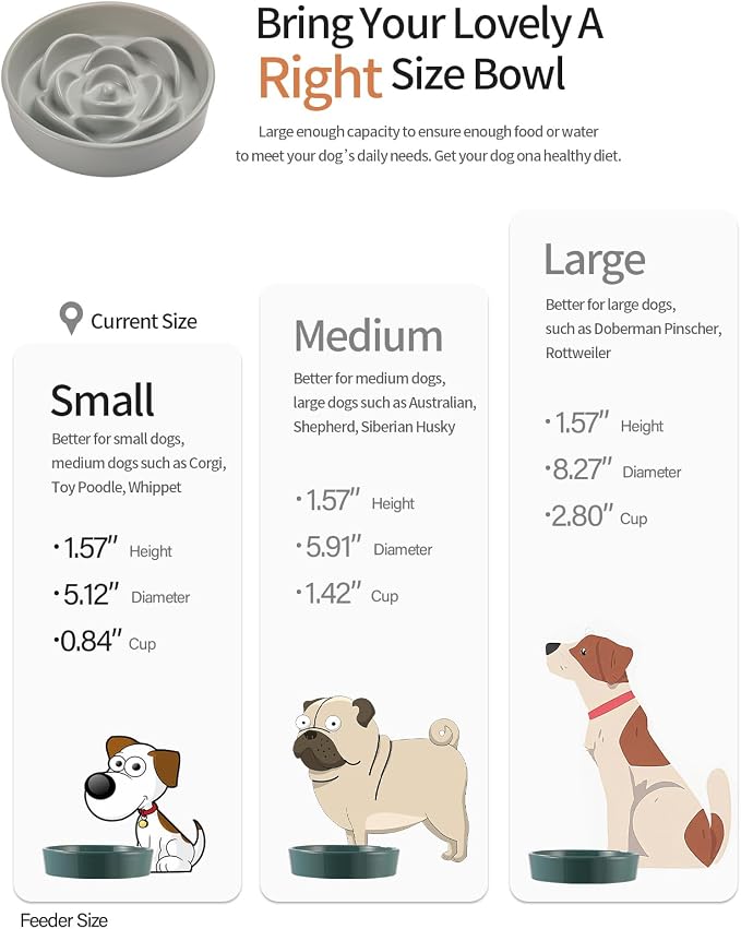Grey Ceramic Slow Feeder Dog Bowl for Small and Medium Breeds,6.1 in Slow Feeding Bowl,Puzzle Cat Dog Food Bowl for Fast Eater,Maze Dish Puzzle Bowl for Small Dogs and Cats