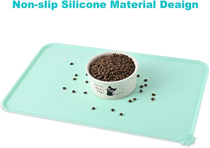 Silicone Waterproof Dog Cat Pet Feeding Mats, Non Slip, Easy Clean Pet Dog Cat Bowl Mats Placemat (28" x 24") Green