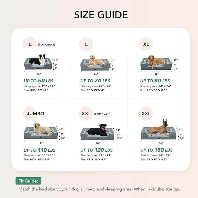 Orthopedic Dog Beds for Medium Sized Dogs 35x22 Inch, Medium Waterproof Memory Foam Dog Sofa Bed with Removable Washable Cover Pet Couch with Bolster, Grey