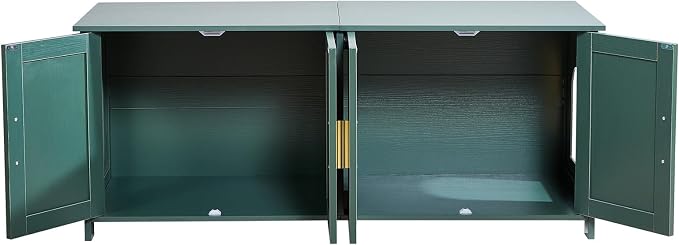 VEVOR Cat Litter Box Enclosure for Multi Cats, 47.2 in Hidden Litter Box Cabinet with 4 Rattan Doors & 2 Entries, Indoor Cat Washroom, Wooden Kitty House Furniture, Fit Most Litterboxes, Green
