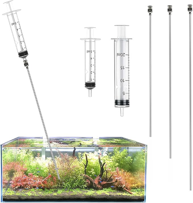 LINLAN 19.6-in Stainless Steel Aquarium Plant Fertilizer Injector Kit - Includes a Stainless Steel Long Needle and Two Syringes (5 ml + 20 ml) for use with Aquatic Plants.