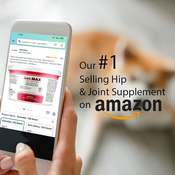 Triple Strength HA Granules for Dogs, Glucosamine, Chondroitin, Creatine, MSM and Antioxidants - Hip and Joint Support Supplement, 120 Doses