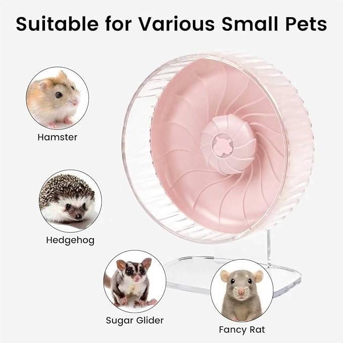 Silent Hamster Wheel, 10in Hamster Wheel with Adjustable Stand, Double-Bearing Quiet Spinner for Syrian Hamsters, Hedgehogs, Mice & Small Pets, Pink