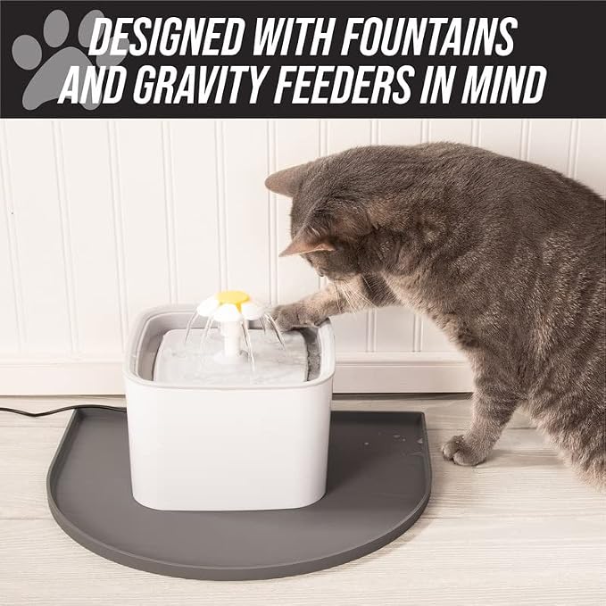 Leash Boss Fountain Mat, Silicone Water Mat Designed for Pet Fountains, Dog Gravity Water Bowls, Mats for Automatic Dispensing Cat Feeders up to 12" Diameter (Medium- 20 x 15 Inches, Gray)