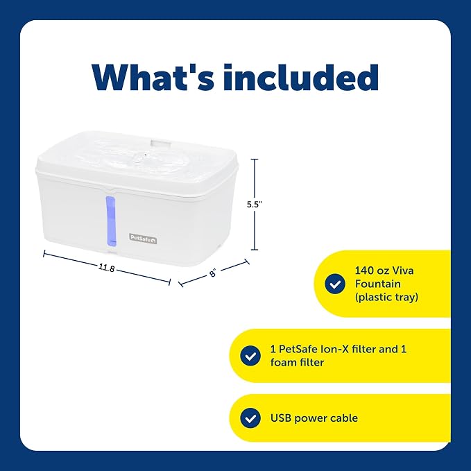 PetSafe Viva Pet Fountain for Cats and Dogs 4.1L/140 oz, Indoor Cat Water Fountain with Ultra Quiet Pump, Dishwasher Safe, Easy to Clean, Water Filters Included