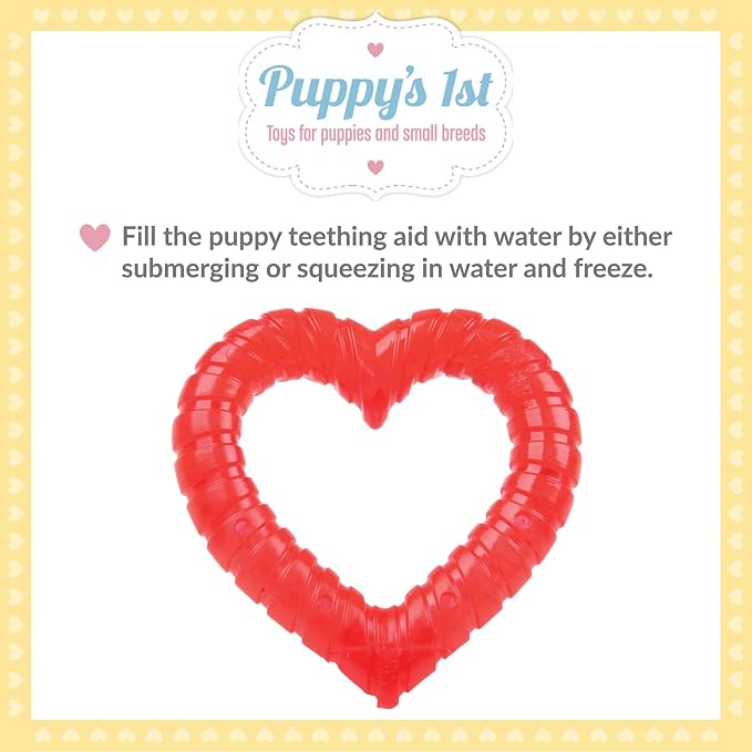 SmartPetLove Snuggle Puppy Teething Toys - Naturally Soothe and Provide Relief with Ice (Heart Shaped)