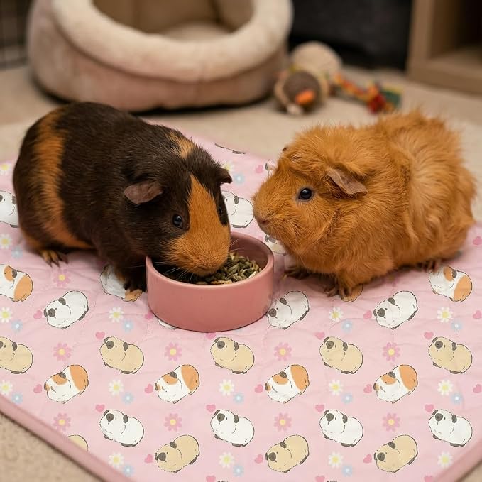 Guinea Pig Cage Liners, 59x31in 2 Pack Washable Guinea Pig Bedding, Waterproof Reusable & Anti Slip, Super Absorbent Guinea Pig Pee Pad for Small Animal, Rabbit, Bunny, Fit for C&C Cage, Pink