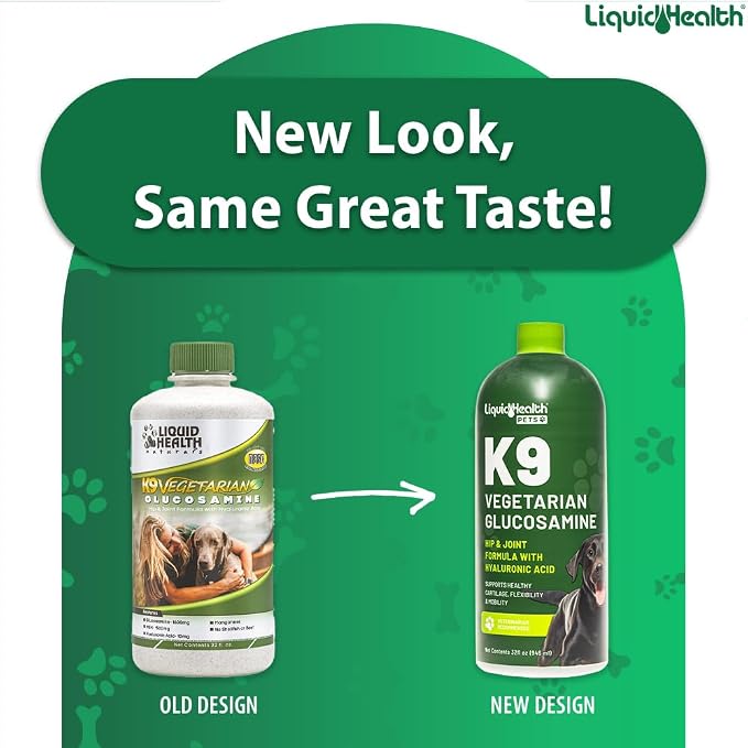 LIQUIDHEALTH Pets K9 Vegetarian Liquid Glucosamine Juice for All Dogs Canines with Chondroitin, MSM, Omega 3, Antioxidants, Hyaluronic Acid - Dog Vitamin Oil for Hip & Joint Health - USA Made (3 Pack)
