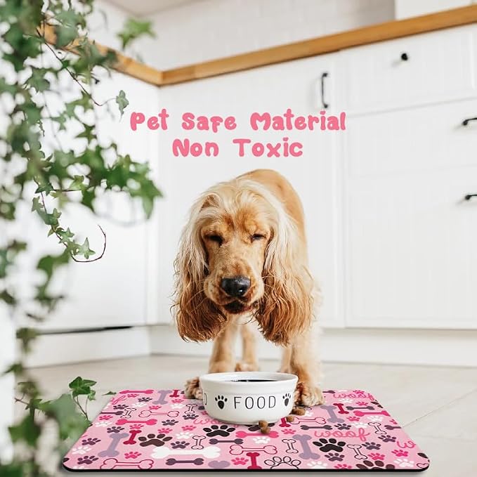Dog Food Mats for Floors Waterproof, Pet Water Bowl Mats Pet Feeding Absorbent Placemats Pink 17 * 30 inch