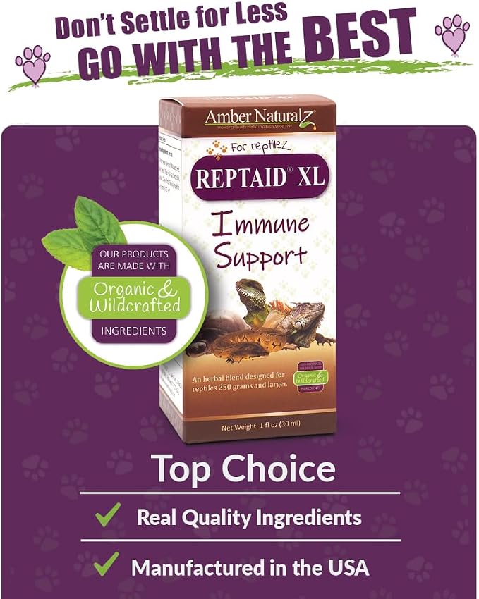 AMBER NATURALZ Reptaid XL Herbal Supplement for Large Reptiles | Herbal Pet Supplement for Immune Support | for Reptiles Above 250g | 1 Fluid Ounce Glass Bottle | Manufactured in the USA