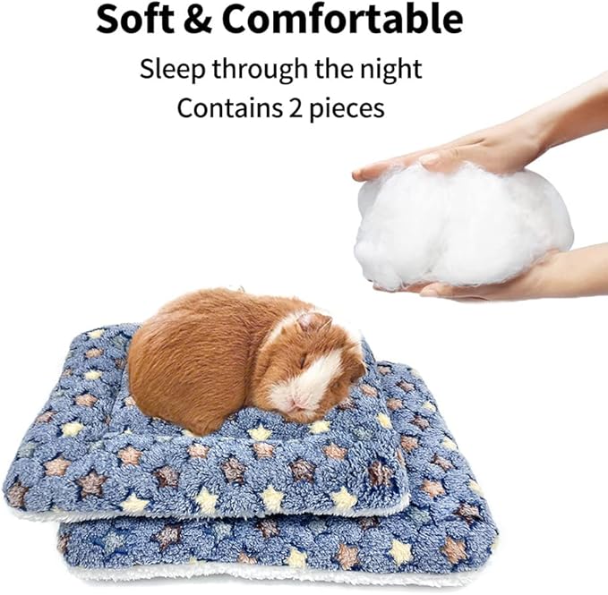 Amakunft 4 Pack of Square Plush Guinea Pig Pillow (2Pcs Size M & 2Pcs Size L), Cozy Hamsters Sugar Glider Hedgehog Sleep Bed, Rabbit Cage Accessories Mat (Stars, Medium)