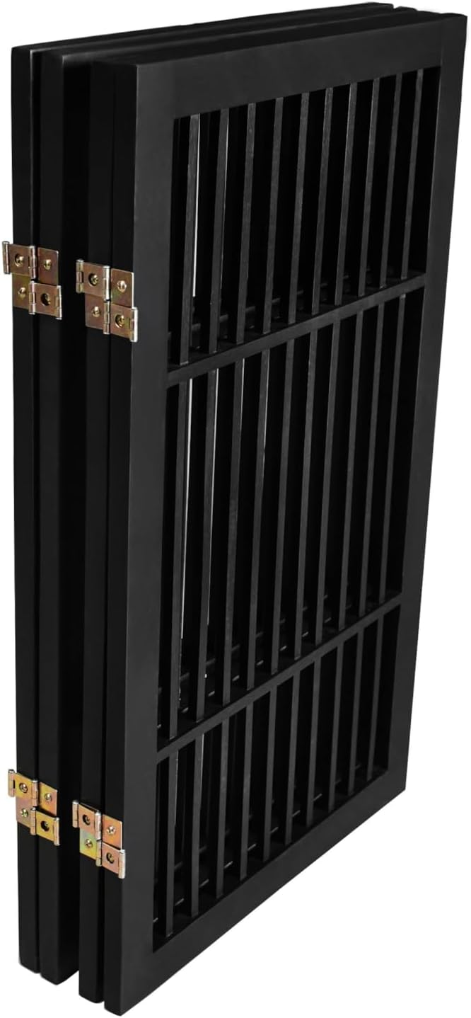 Urnporium Pet Dog Gate Freestanding, Strong Durable Folding Wooden Fence, Portable Acacia Hardwood Safety Barrier for Indoor & Outdoor Use (Black Pet Gate, 4 Panel 30" Tall)