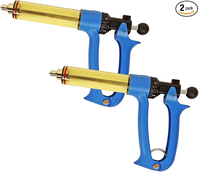 2-Piece 50ML Semi Automatic Livestock Syringe, 5-Gear Dose Adjustable, Continuous Repeating Luer Lock Syringe, Cow Goat Sheep Cattle Vaccine Gun, Farm Ranch Veterinary Syringes