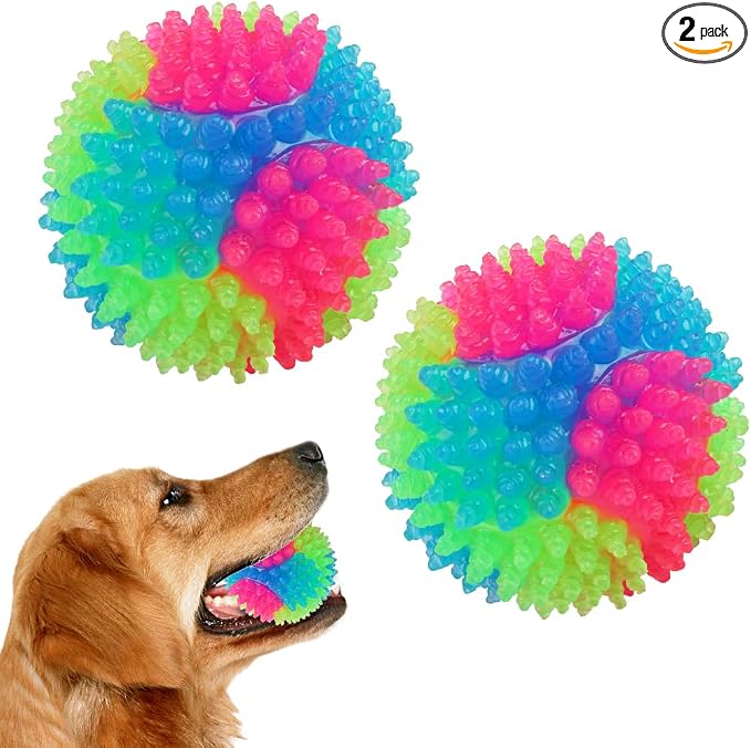 2Pcs Dog Balls,2inch Light Up Dog Balls,Flashing Elastic Ball,Glowing Interactive Led Pet Toys for Puppy Small Medium Dogs Cats
