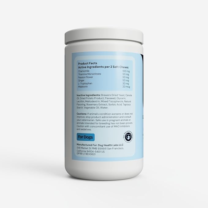 Calming Aid for Dogs – 60-Count Soft Chews with Melatonin, Chamomile & L-Tryptophan – Promotes Relaxation During Stressful Events – Vet Recommended Calming Supplement – Made in USA