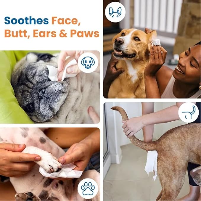 SONO Dog & Cat Grooming Wipes, Propylene Glycol Free, Lick Safe, Preservative Free, Unscented Pet Wipes for Paws Butt Face & Body, Made in USA, Organic Aloe & Chamomile, 7x8 Inch, 200 Count, 2 Pack