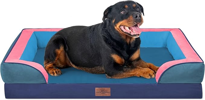 Comfort Expression Orthopedic Dog Bed for Extra Large Dogs 45x35 Inch, Waterproof Egg Crate Foam XL Pet Bed with Bolsters, Dog Couch with Washable Cover & Non-Slip Bottom, Enchanted Cove