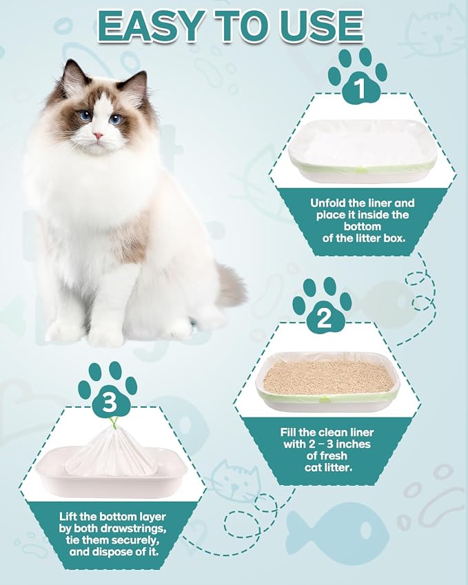 60 Count Litter Box Liners, 36" x 18" Jumbo Size Cat Litter Bags, Thick Large Kitty Litter Liner XL, Easy Clean Up Litter Pan Liners, Pet Cat Supplies