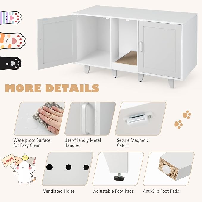 Tangkula Double Cat Litter Box Enclosure for 2 Cats, Large Stackable Hidden Privacy Cat Washroom Cabinet with Scratching Board, Indoor Cat House TV Stand Side Table, Litter Box Furniture (Grey)