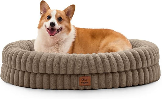 ChiXnuggle Orthopedic Dog Bed for Large Dogs, Waterproof Faux Rabbit Fur Dog Couch with Egg Crate Foam Support and Washable Removable Cover, Bolster Pet Sofa with Non-Slip Bottom, 35x28x7, Taupe
