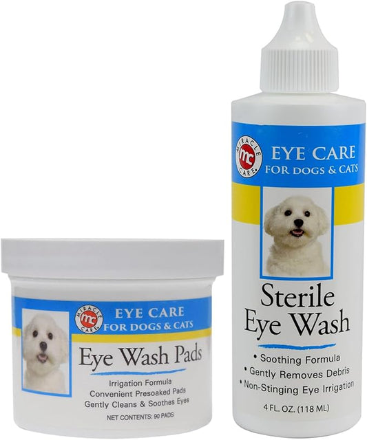 Miracle Care Cat & Dog Eye Wipes and Sterile Eye Wash for Your Cat and Dog Eye Wipes and Drops Formulated to Remove Eye Debris, 90 ct Wipes & 4 oz Bottle Eye Wash