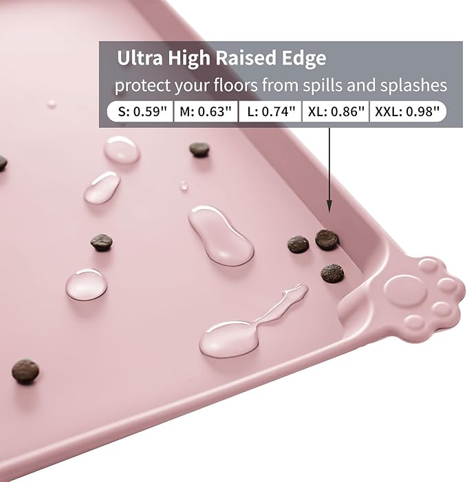 Reopet Silicone Pet Feeding Mat - Waterproof & Non-Slip Dog Cat Placemat | High Raised Edges Prevent Food & Water Spills to Protect Floors, Easy to Clean, Fit for Dog Cat Bowls