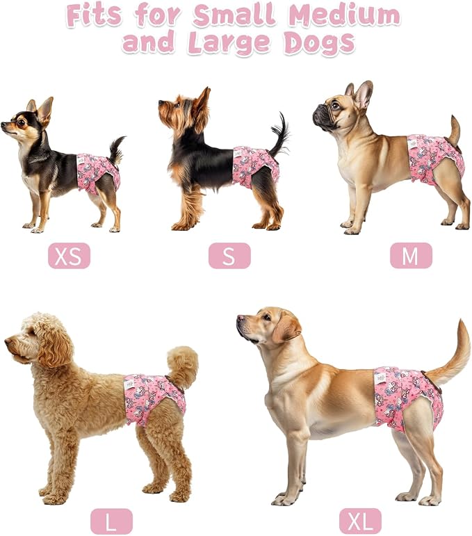 CuteBone Washable Female Dog Diapers 4 Pack Reusable Doggie Heat Diapers for Period FMG09L