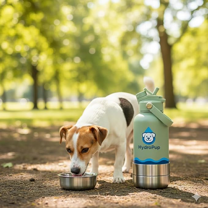 Dog Water Bottle for Walking and Hiking, 32 oz with Bowl Stays Cold