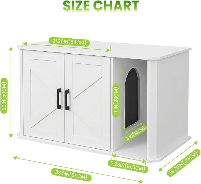 Modern Wooden Cat Litter Box Enclosure, Hidden Washroom Cabinet with Double Doors and Side Entry, Large Cat House End Table, Easy-Clean Sturdy Furniture