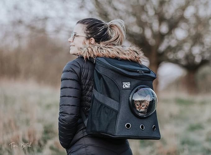 Fat Cat Airline-Approved Backpack Carrier with Space Capsule Bubble & Portable Collapsible Litter Box – Travel Essentials for Cats, Kitten – Comfortable, Ventilated Cat Carrier and Easy Clean Litter B