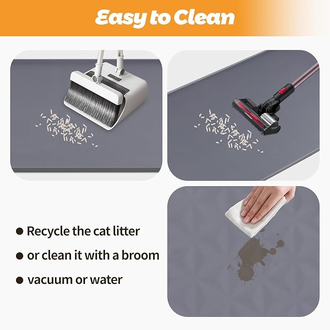 Kalolary Cat Litter Mats, 51" x 25.6" Extra Large Silicone Cat Mat for Litter Box, Easy to Clean Kitty Litter Trapping Mat, Soft on Kitty Paws, Waterproof, Urine-Proof Kitty Litter Mats for Floor,Grey