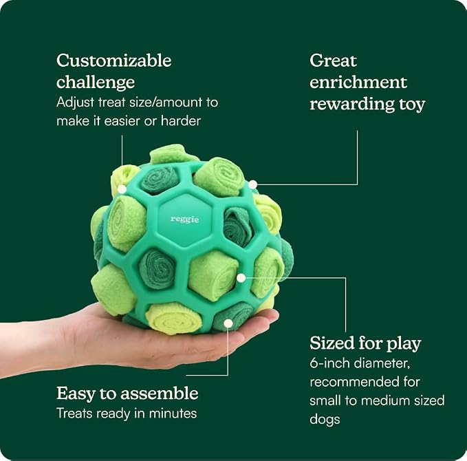Reggie Forager Ball for Dogs | Interactive Treat Dispensing Dog Enrichment Toys | Reduces Boredom, Stress & Hyperactivity | Snuffle Toys for Dogs | Durable & Washable Dog Puzzle Toy