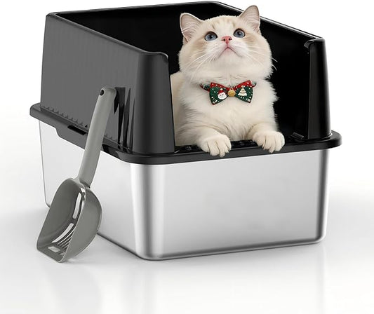 Stainless Steel Cat Litter Box, 11.8" High Sides for Litter Scatter & Urine Spray Control, Easy to Clean Non-Stick Litter Pan, Low Entry for Kittens, Small Cats, Compact Space-Saving Design