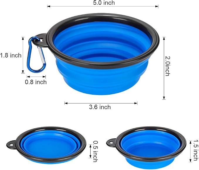 Pack of 6 Large Size Collapsible Dog Bowl, Food Grade Silicone BPA Free, with Carabiner Clip Foldable Expandable Cup Dish for Pet Cat Food Water Feeding Portable Travel Bowl (Blue & Red)